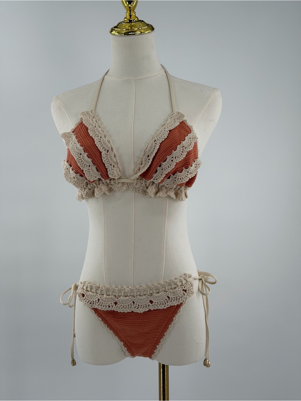 🆕 ZIMMERMANN 🧿 NWT Wylie Knit & Crochet Triangle Bikini, Coral - Sz 3 US 8/10 - Picture 12 of 16